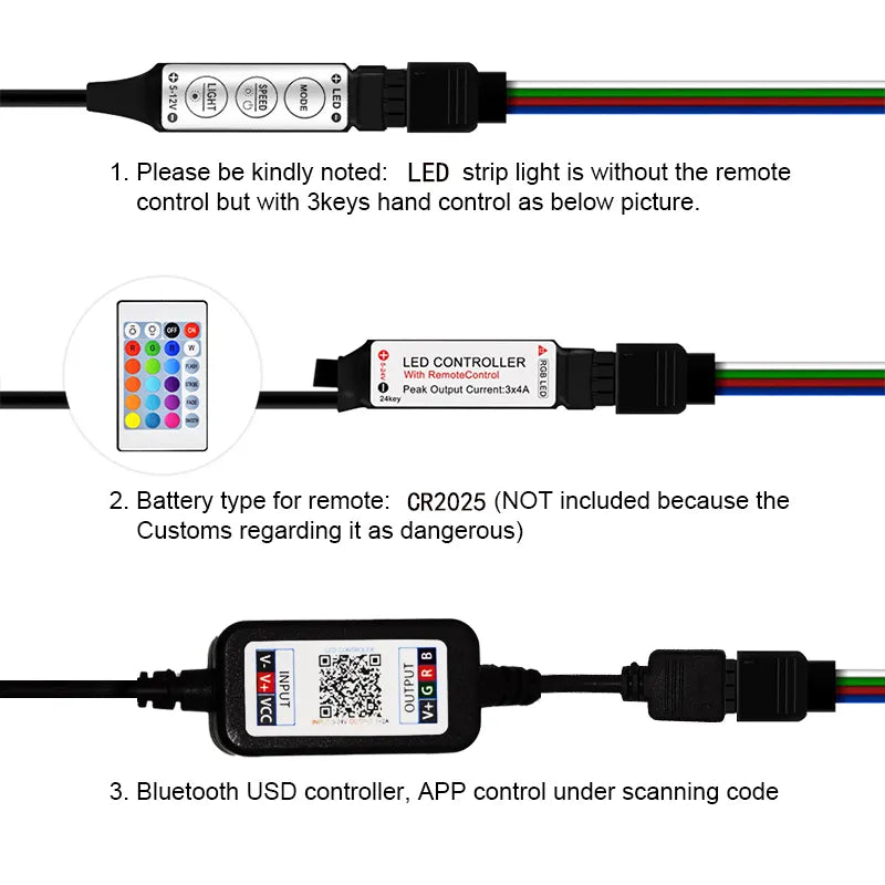 LED Strip Lights RGB APP Control Color Changing Lights with 24 Keys Remote Control Mode for Room Decoration Bluetooth TV Party