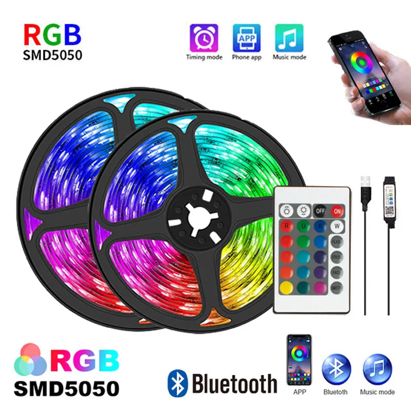 LED Strip Lights RGB APP Control Color Changing Lights with 24 Keys Remote Control Mode for Room Decoration Bluetooth TV Party